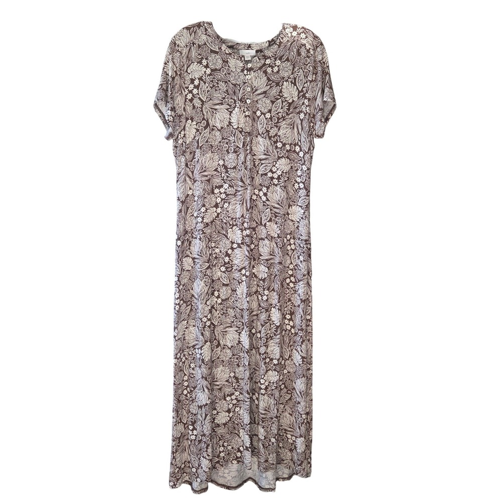 J. Jill Brown Botanical Maxi Dress Coastal Grandmother Lagenlook Boho Medium